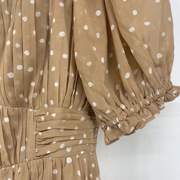Abercrombie & Fitch Size XL Tan White Polka Dot Mini Baby Doll Dress Puff Sleeve - Picture 3 of 7